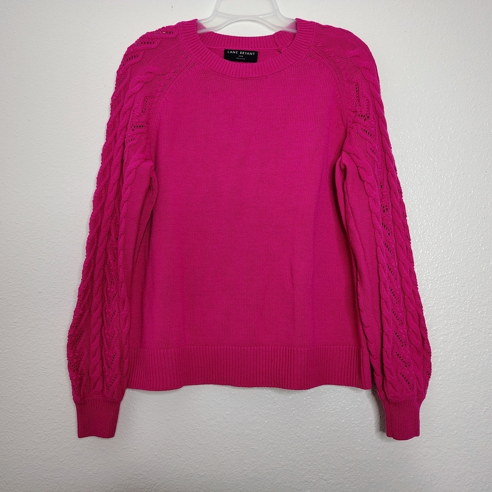 Lane Bryant Pink Wool BlendCable Knit Sweater Size 14/16/XL Crewneck Long Sleeve